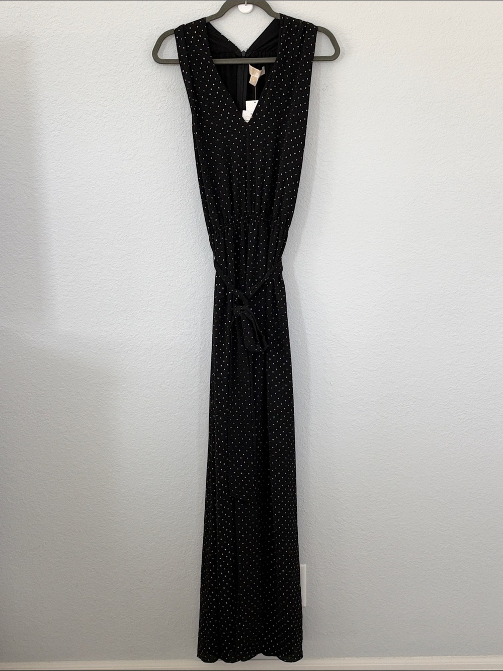 Michael Kors Black Gold Metallic Dot Maxi Dress M NWT Belted